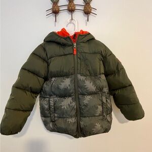LIKE NEW- Snozu Kid’s Green Puffer Jacket with Orange Fleece Lining